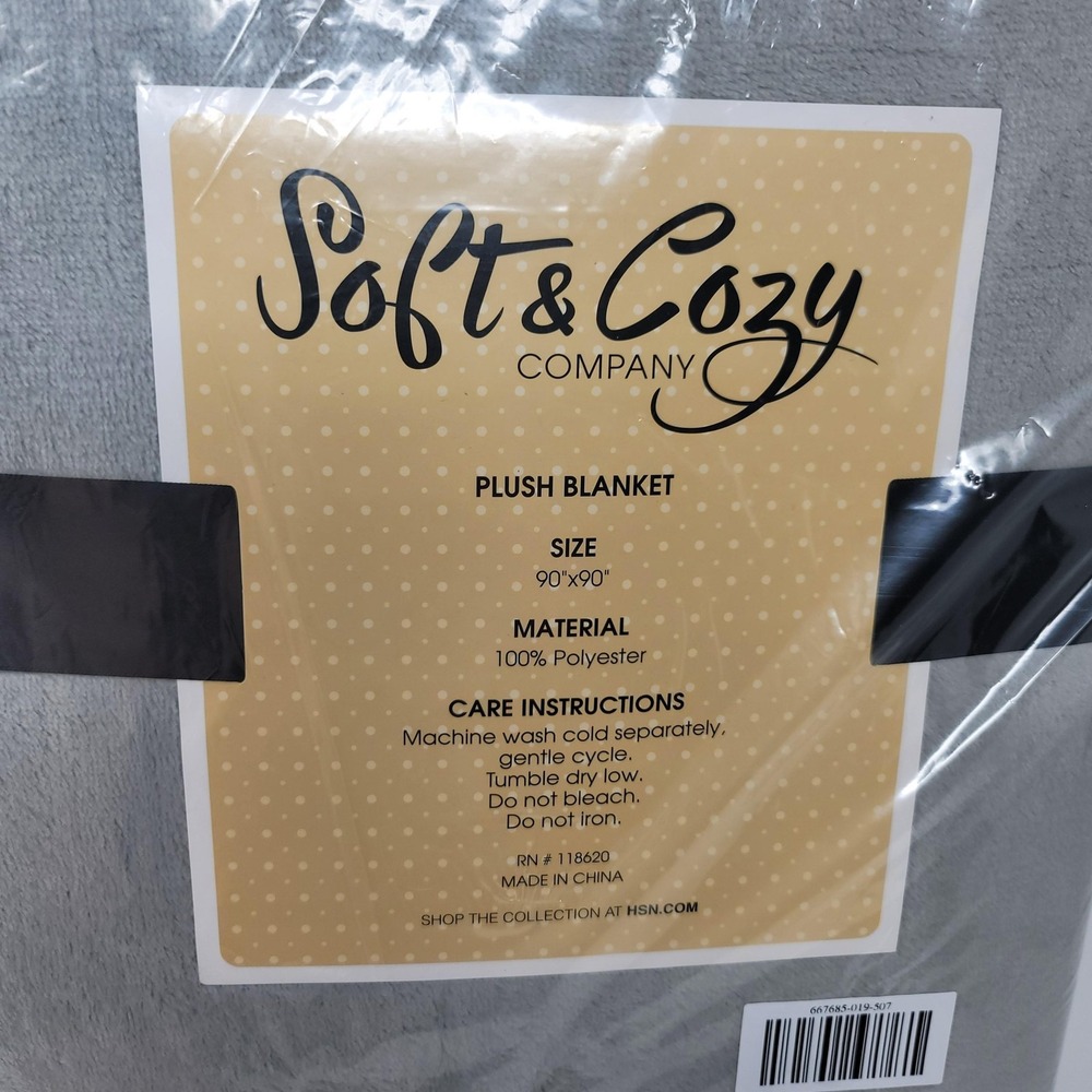 Soft & Cozy Company Lightweight Plush Blanket 90x90 Gray Grey Soft Cozy Bedding - Picture 2 of 4